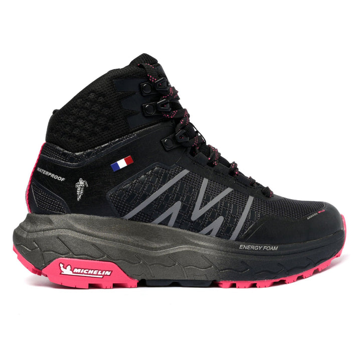 Botín Outdoor Mujer Negro y Fucsia Impermeable Michelin Aw03